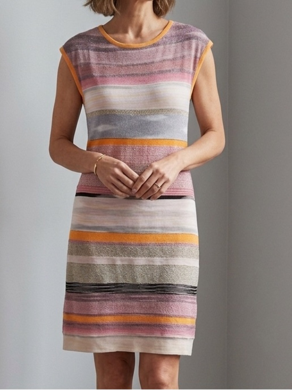 Missoni Orange Label Striped Knit Cowl Neck Mini Dress Silk Blend Metallic S